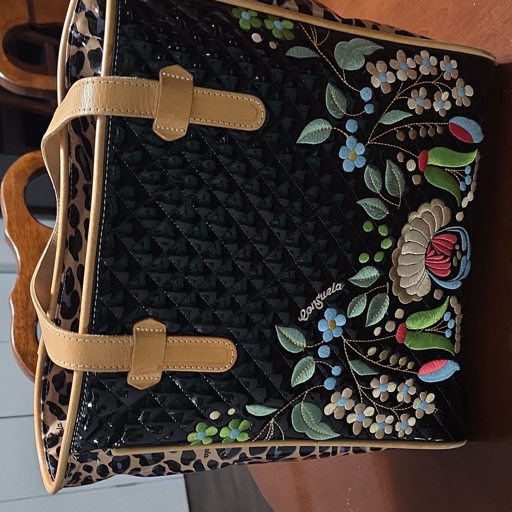 Elegant Black and Tan Embroidered Tote